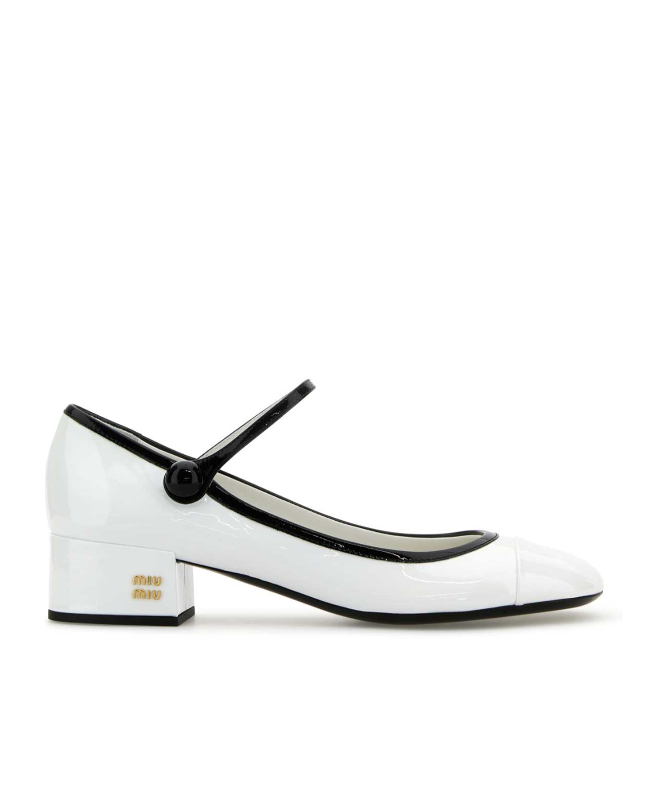 Miu Miu Leather Block Heel Pumps With Patent Finish In Multi
