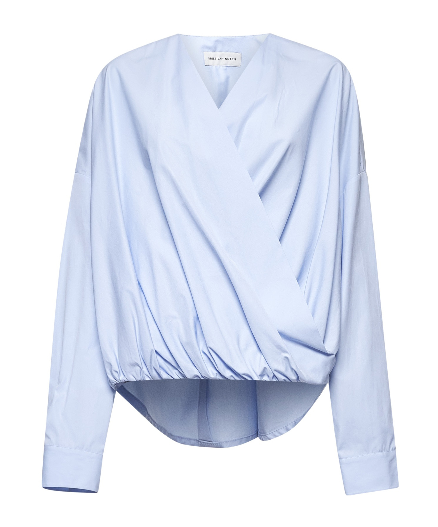 Dries Van Noten Draped V-neck Blouse Buttoned Cuffs In Blue