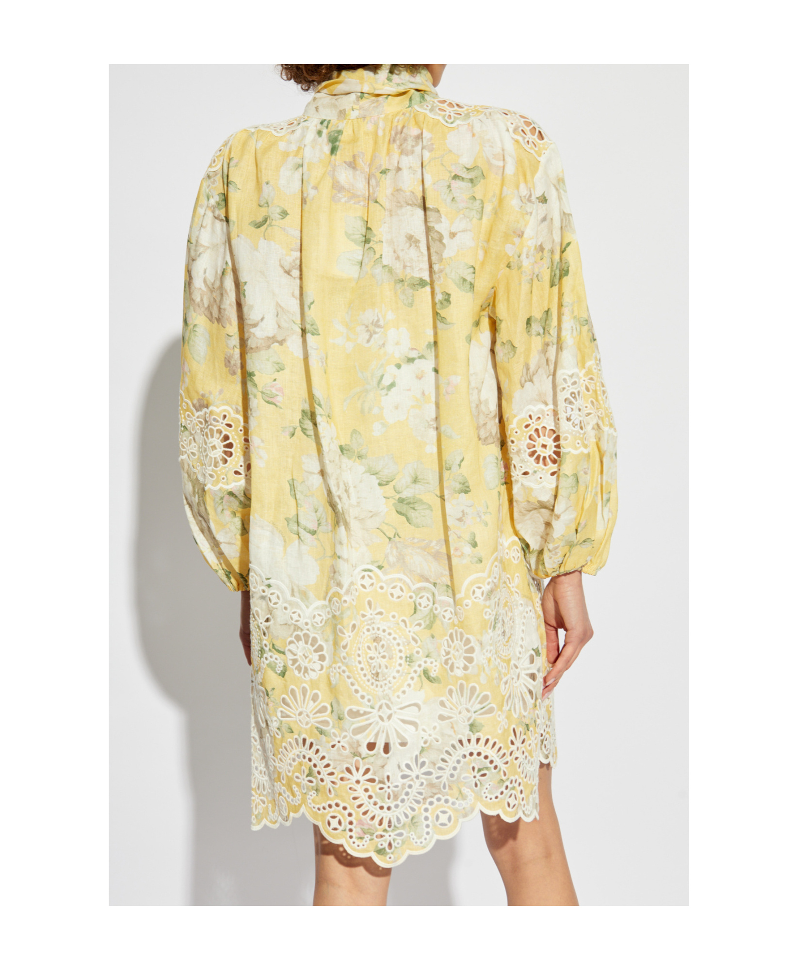 Zimmermann Broderie Anglaise-trimmed Floral-print Linen-gauze Mini Dress In Nude