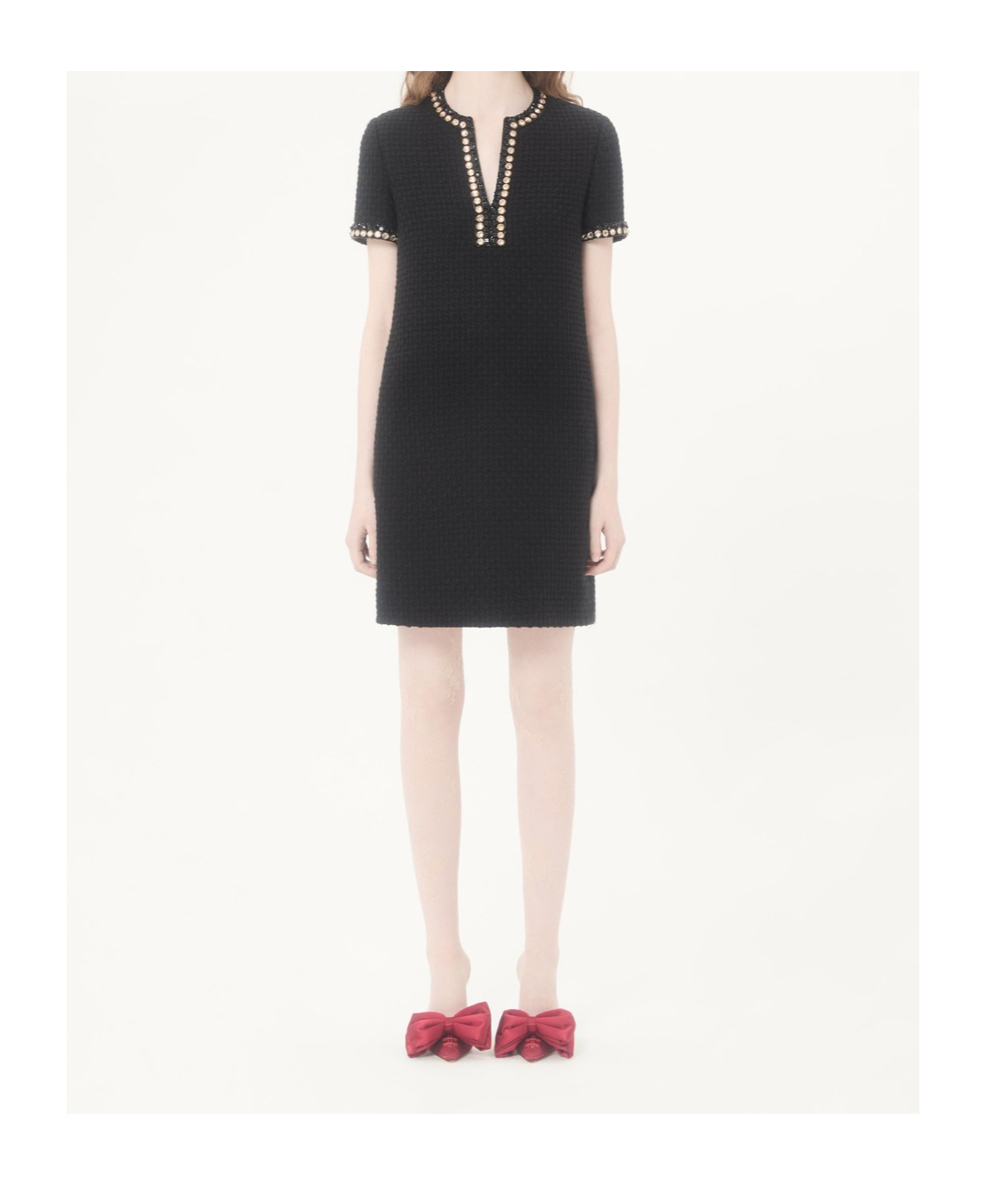 Valentino Embroidered Canestrello Tweed Short Dress In Black