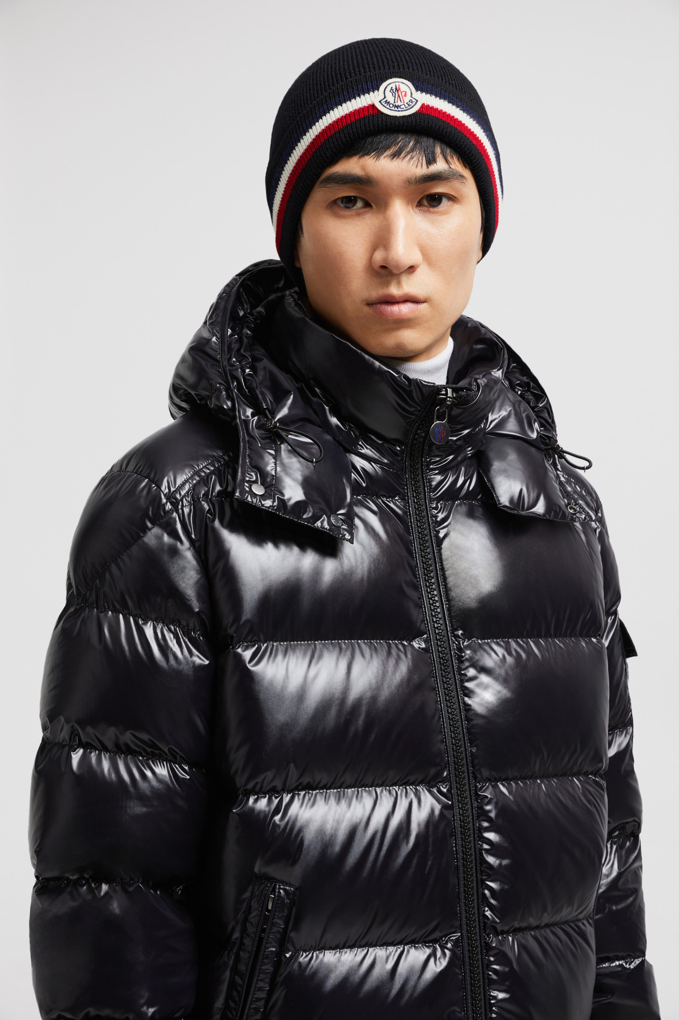 Moncler Tricolour Wool Beanie In Black