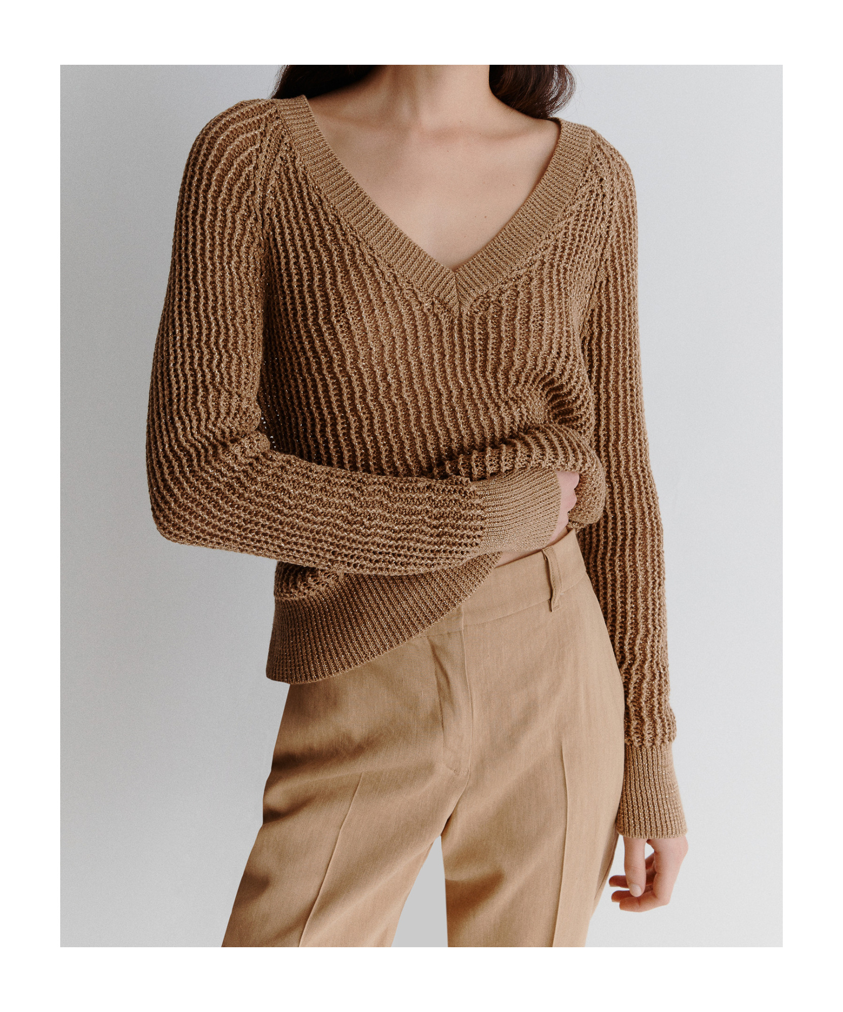 Shop Marella Cotton And Lurex Sweater In Brown