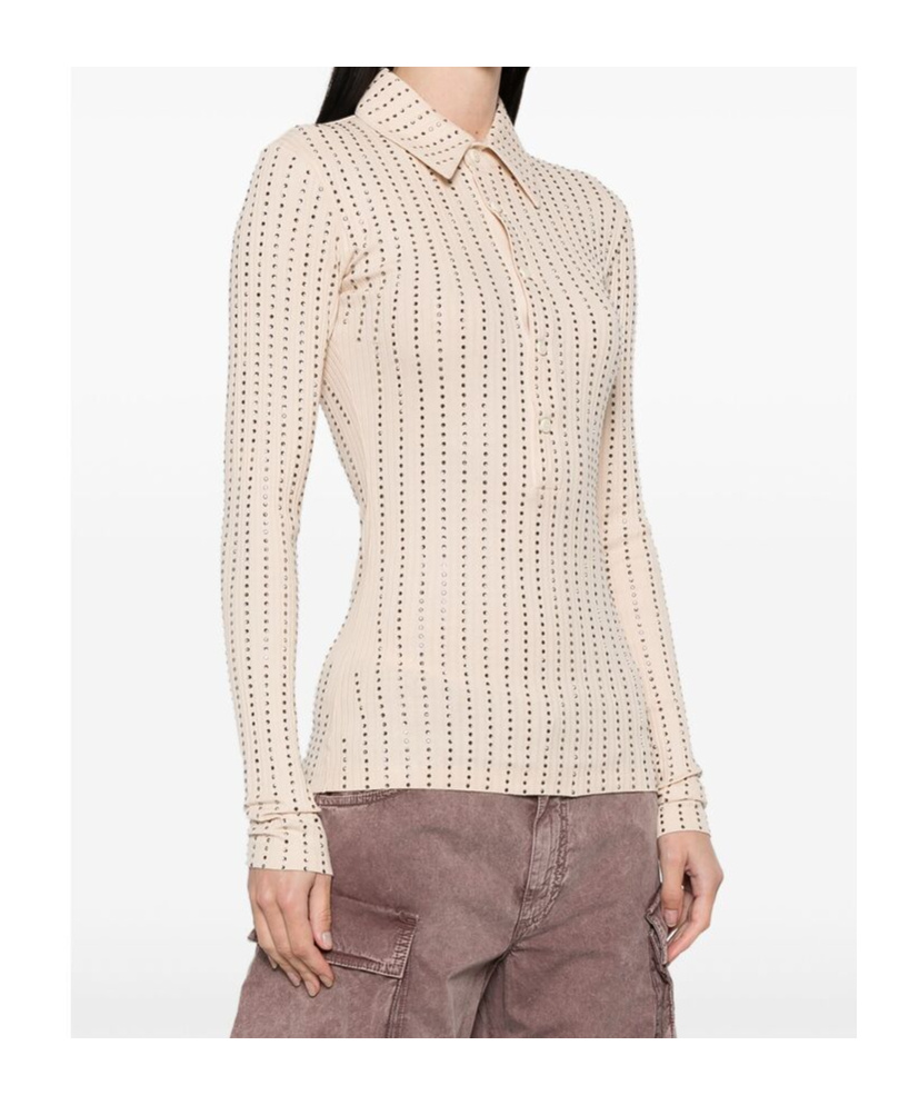 Attico Rhinestone-embellished Polo Shirt In White