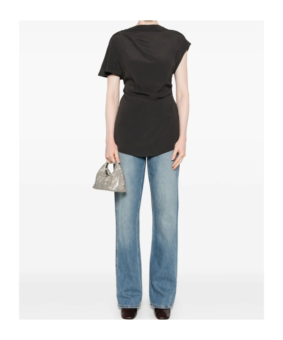 Semicouture Black Crewneck Top With Short Sleeves In Black