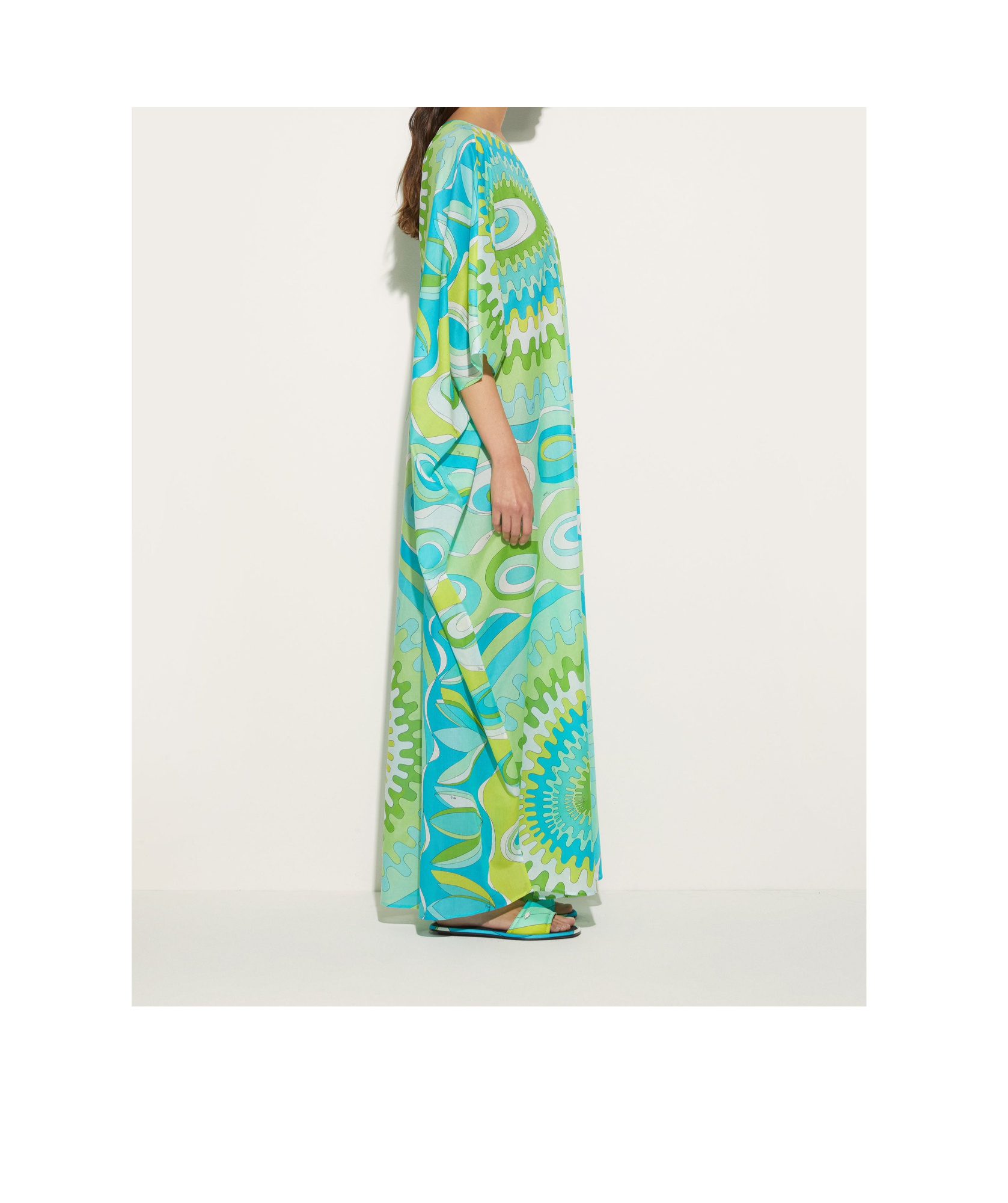 Pucci Bersaglio-print Cotton Kaftan Dress In Green