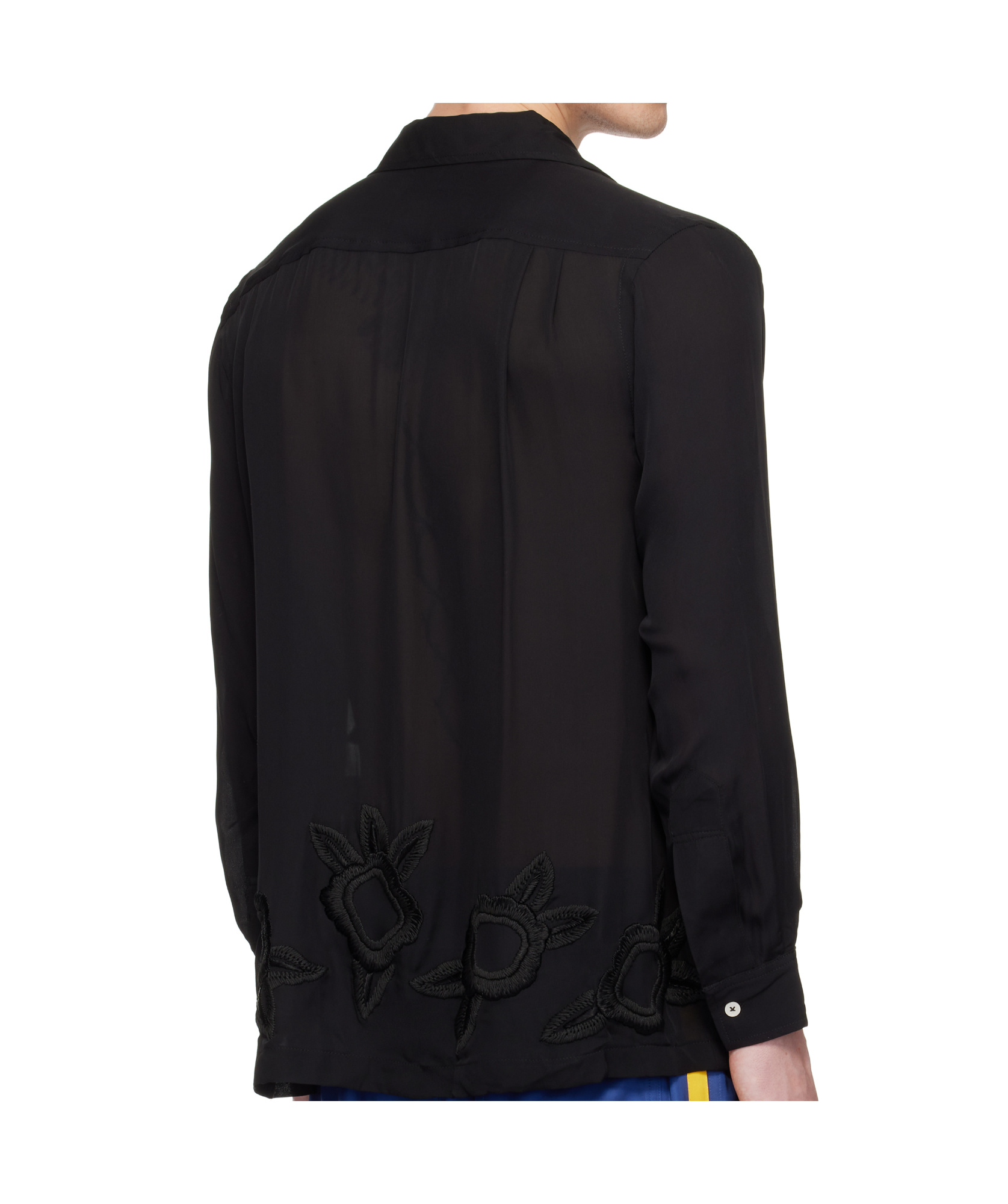 Bode Midnight Daffodil Long Sleeve Silk Button-up Shirt In Black