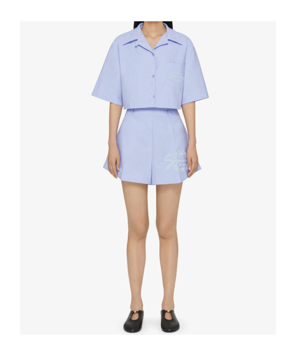 Givenchy Light Blue Embroidered Cotton Shorts In Blue