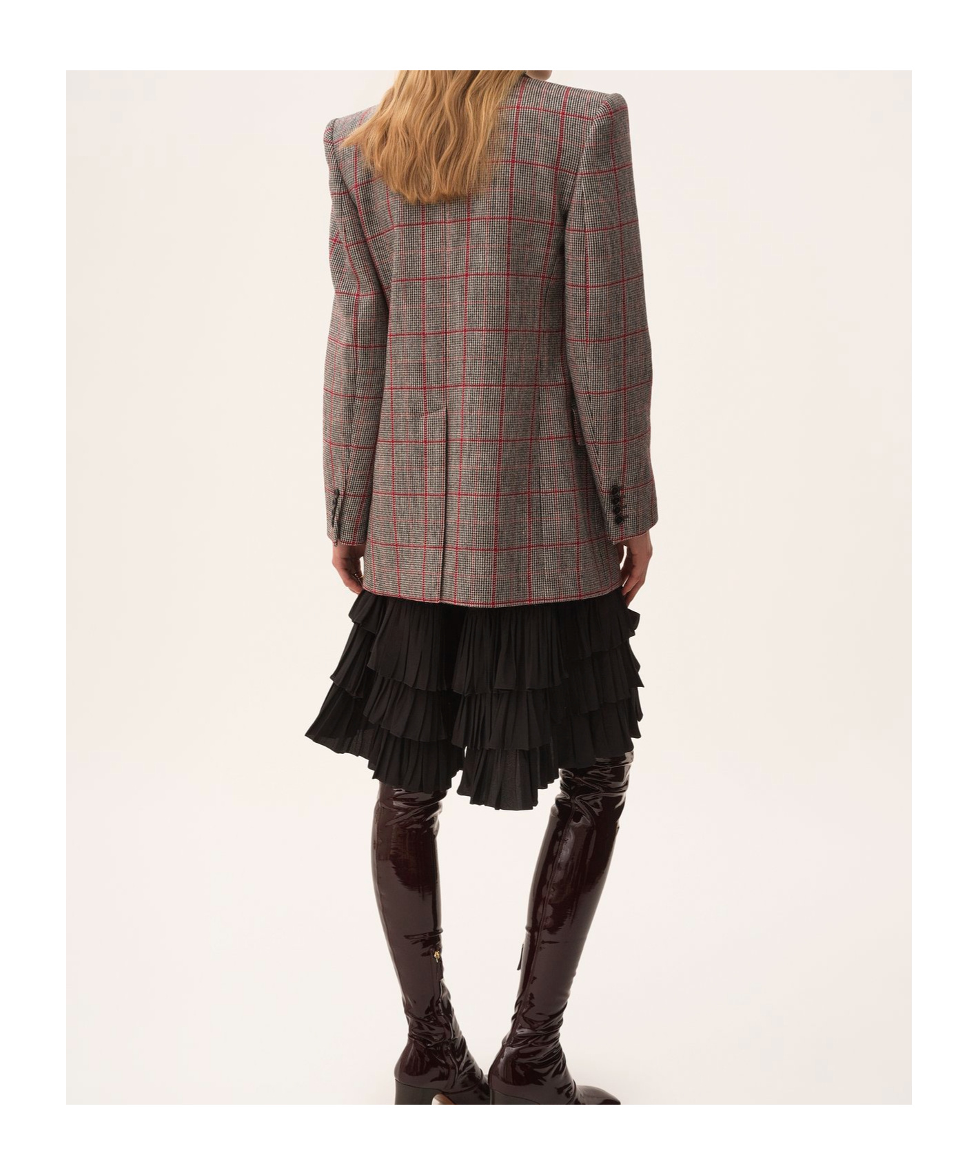 Chloé Double-breasted Velvet-trimmed Checked Wool Blazer In Gray