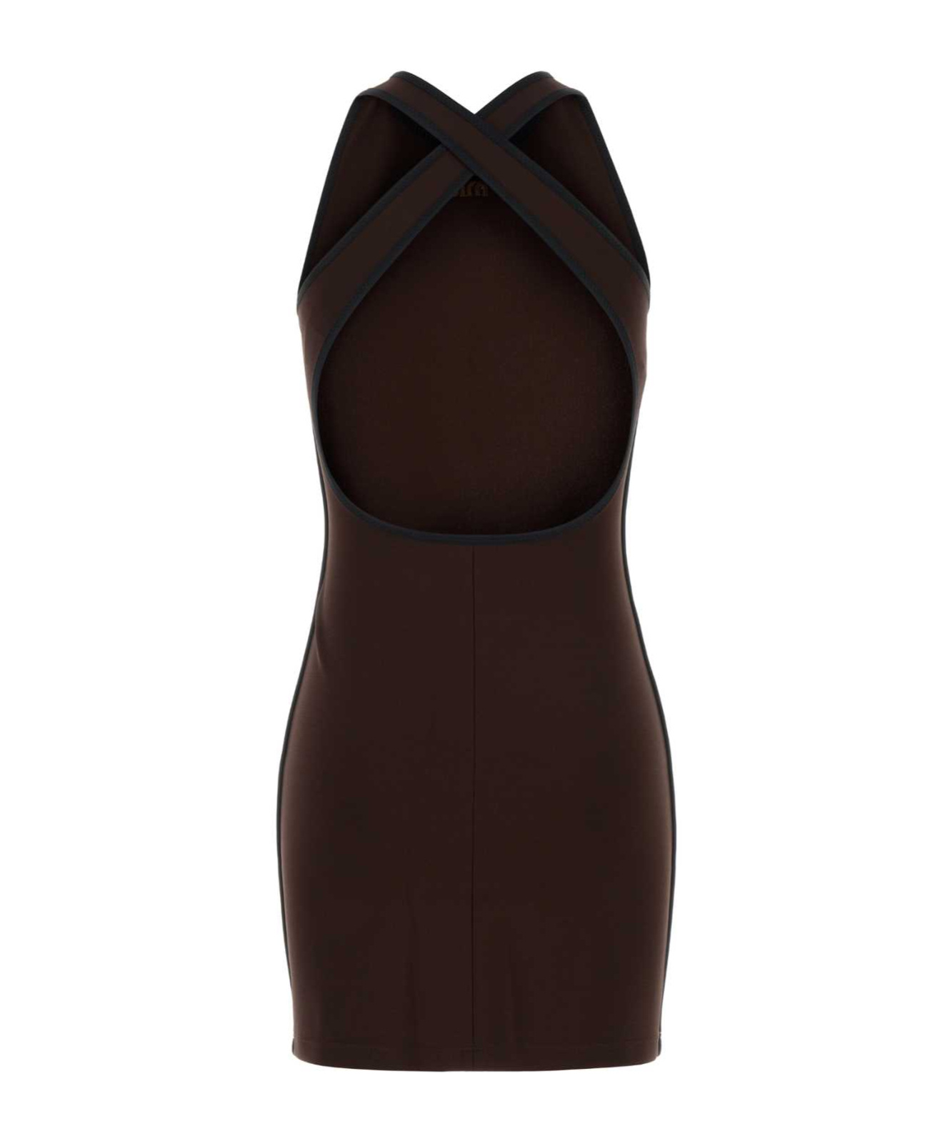 Miu Miu Sleeveless Stretched Dress In Brown