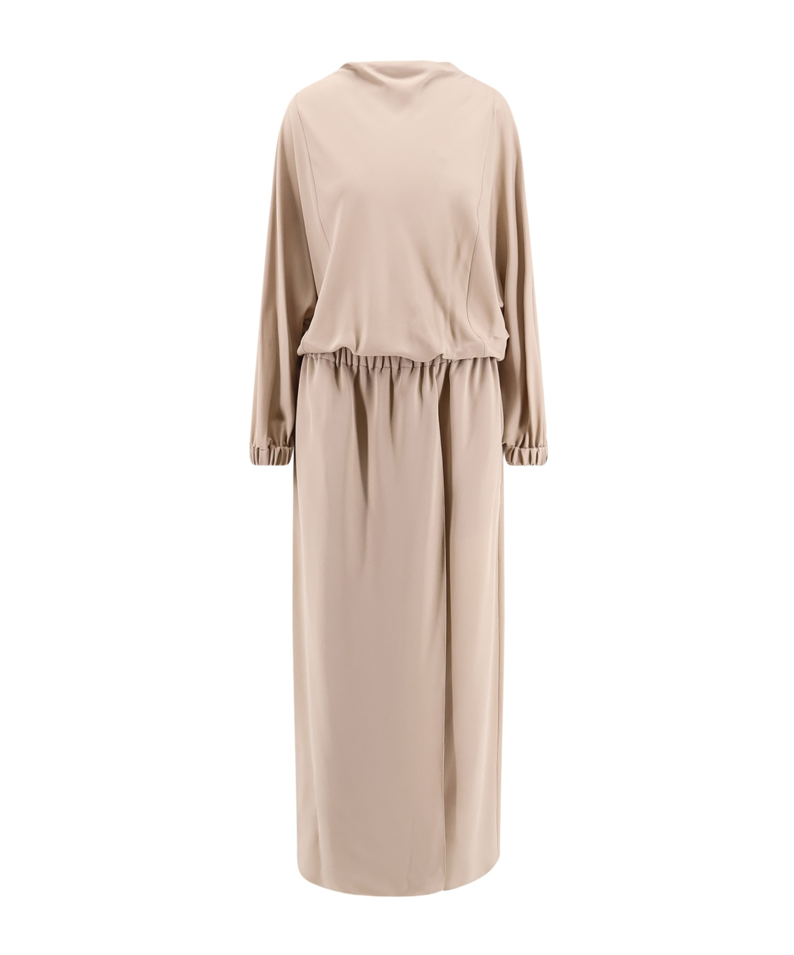 Giorgio Armani Silk Long-sleeved Midi Dress In Nude