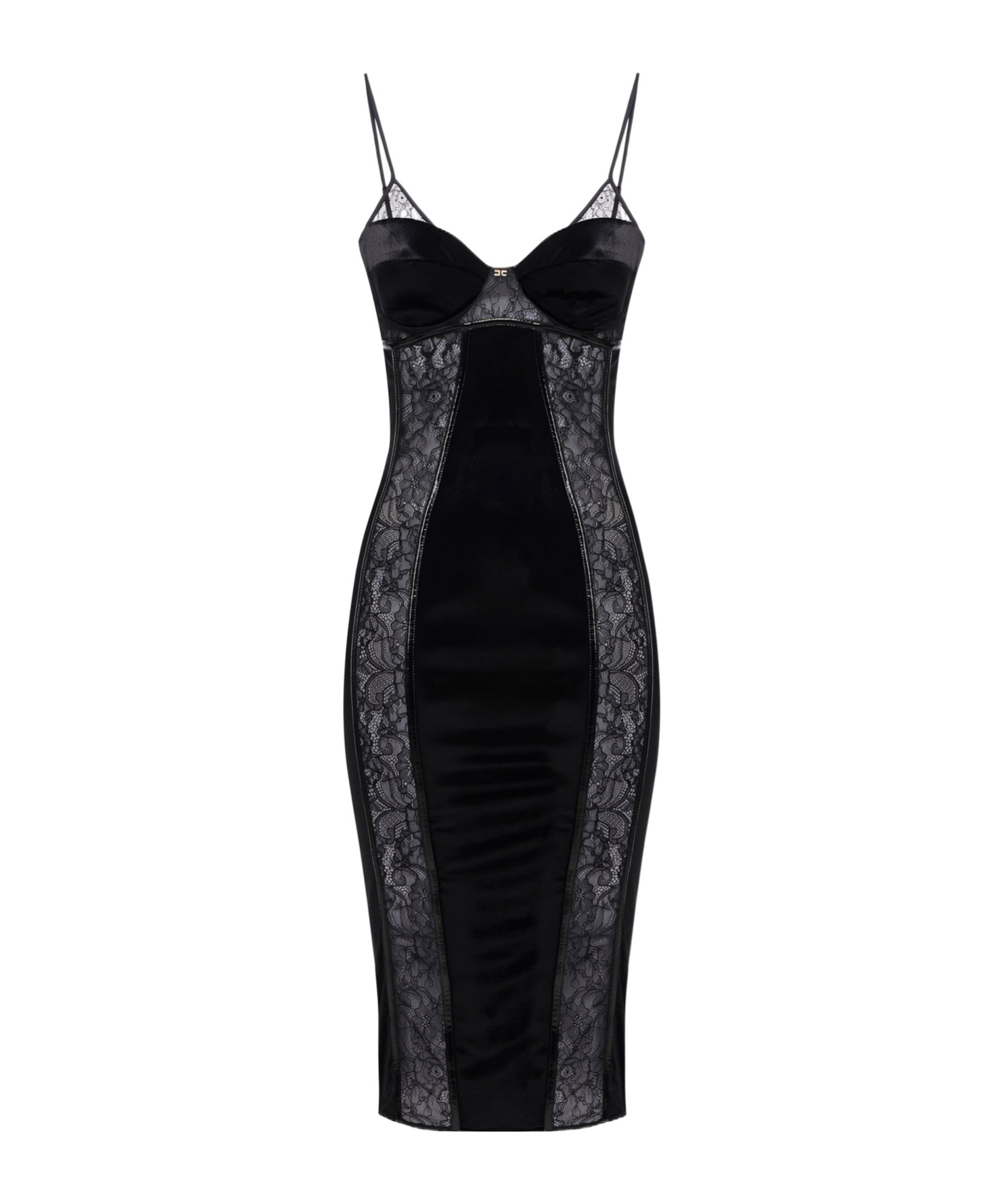 Elisabetta Franchi Dress In Velvet And Floral Lace Fabrics In White