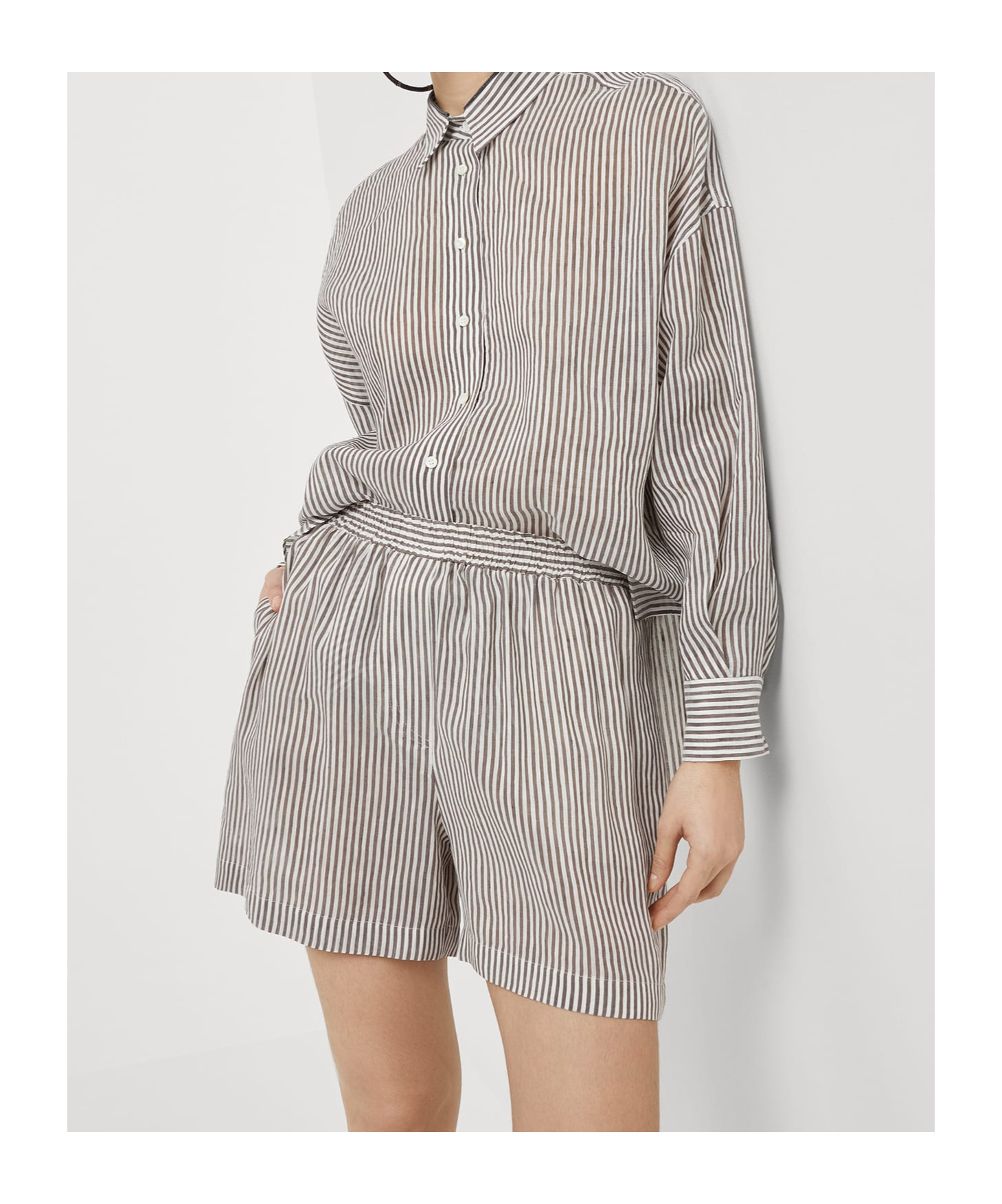 Brunello Cucinelli Bordeaux Stripe Linen-cotton Blend Shirt In Pink