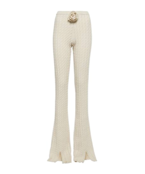 Magda Butrym Floral-appliqué Split-hem Flared Pants In Nude