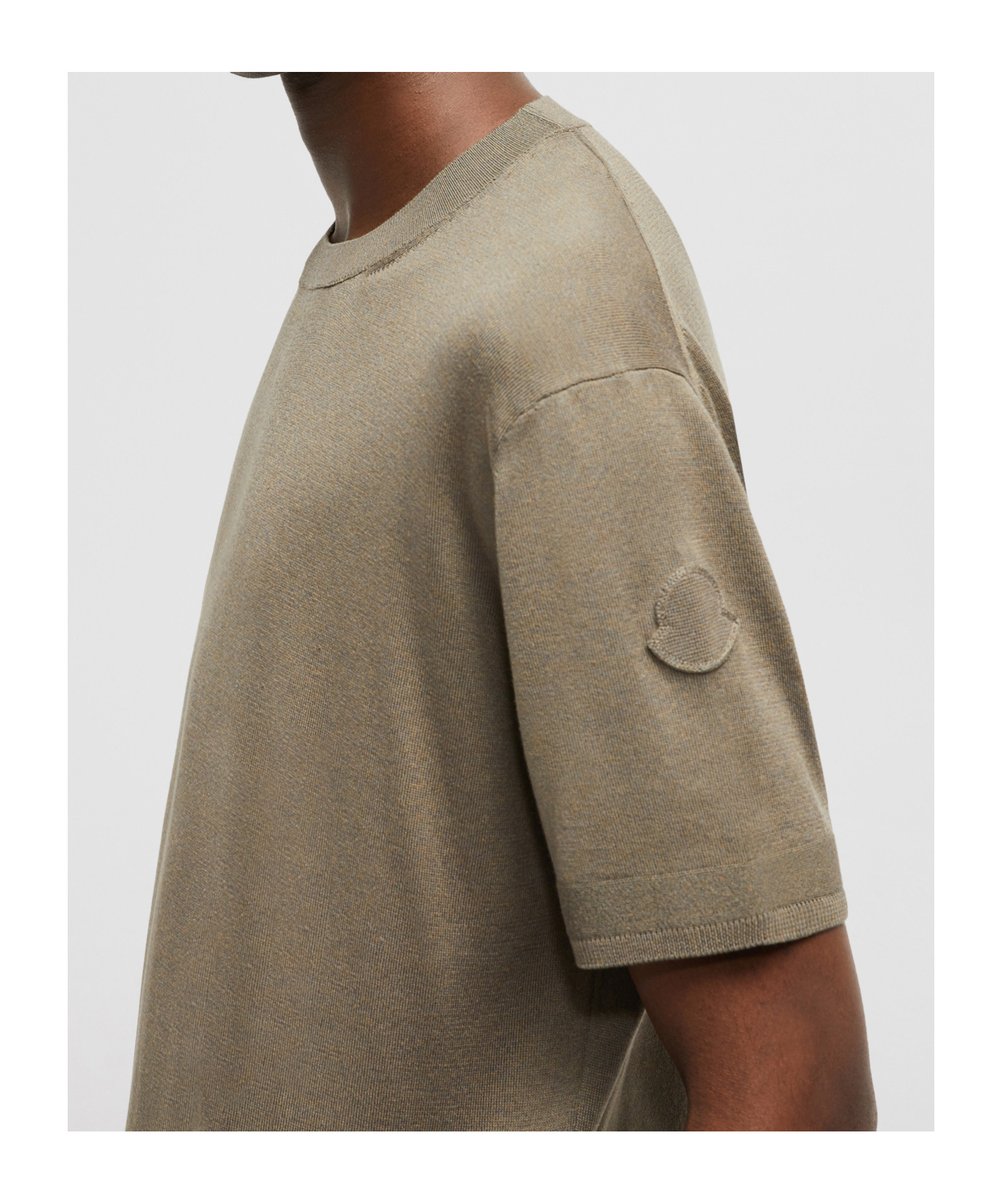 Moncler Crew Neck Silk Blend Sweater In Taupe