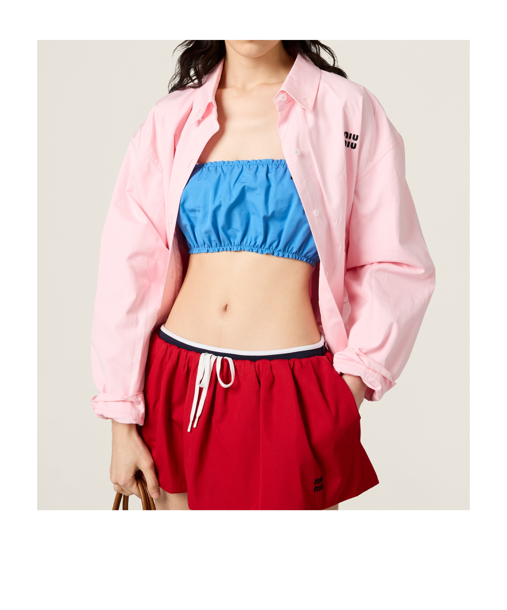 Miu Miu Cotton Poplin Bandeau Top In Blue