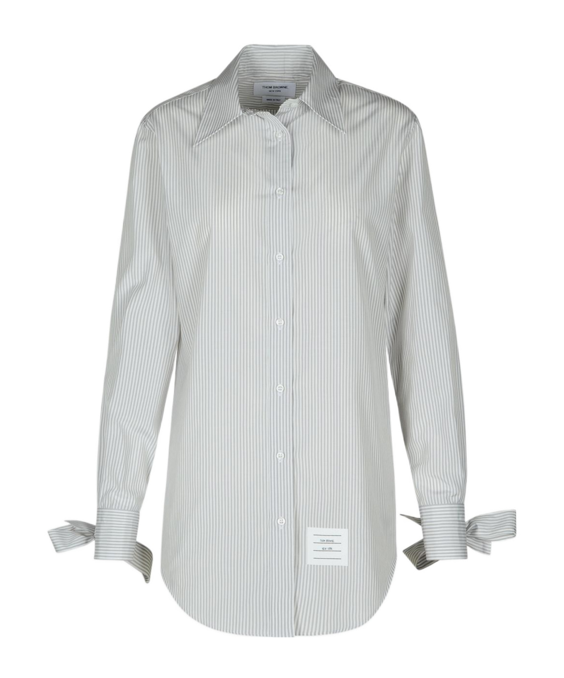 Thom Browne Silk Blend Long Shirt With Striped Pattern In Gray