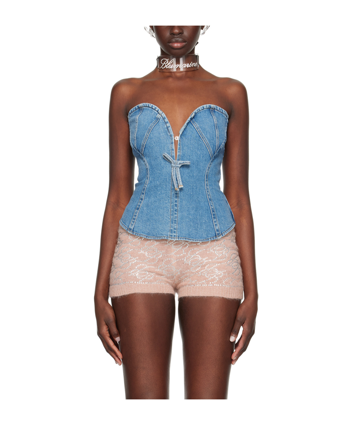 Blumarine Spliced Denim Vest In Brown