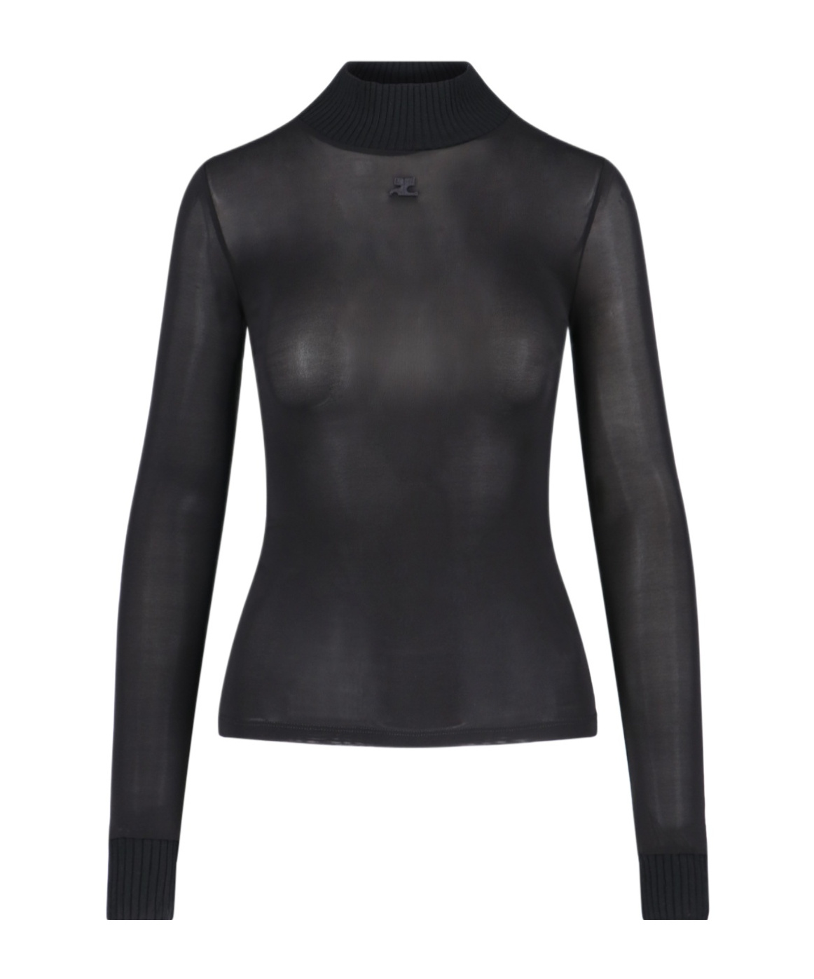 Courrèges Logo Embroidered High Neck Top In Black