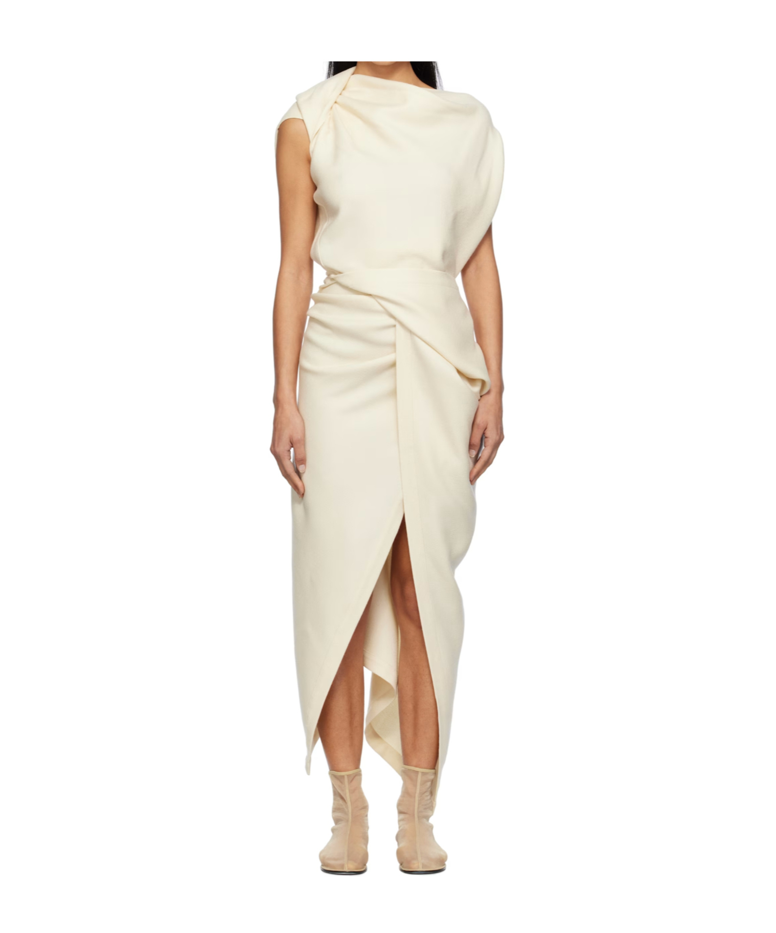 Issey Miyake Pleated Dress In Off-white