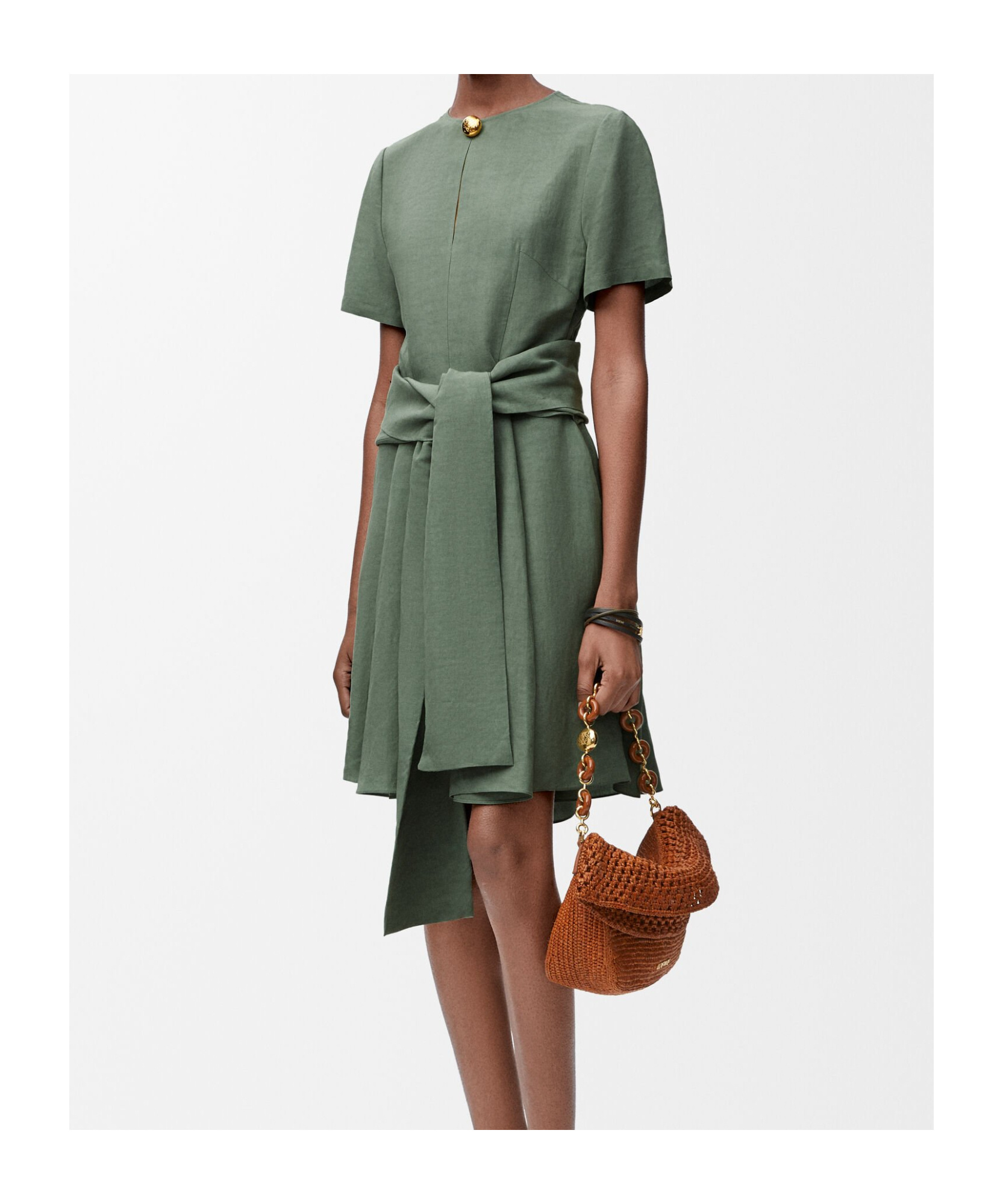 Loewe Pebble Dress In Sage Green Linen Blend In Green