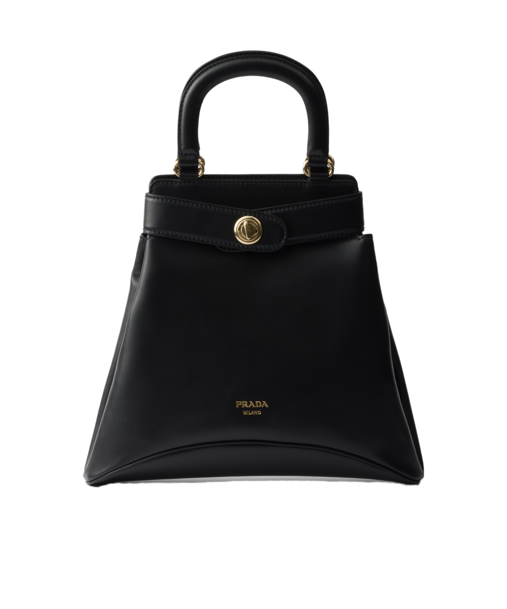 Prada Re-nylon And Leather Medium Top-handle Bag With Padlock In Black