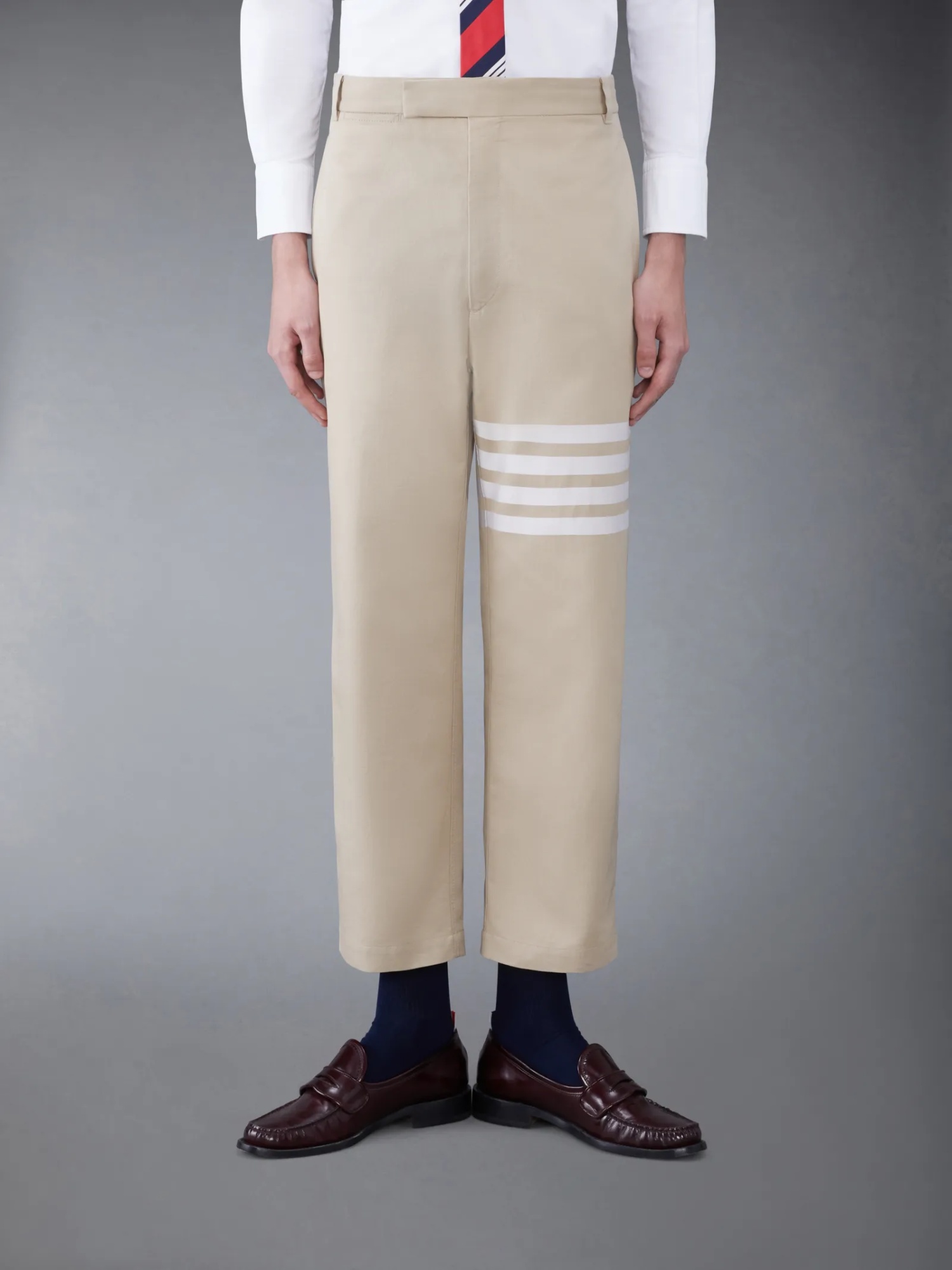 Thom Browne Camel Beige Cotton Unconstructed Straight Leg Trousers In Brown