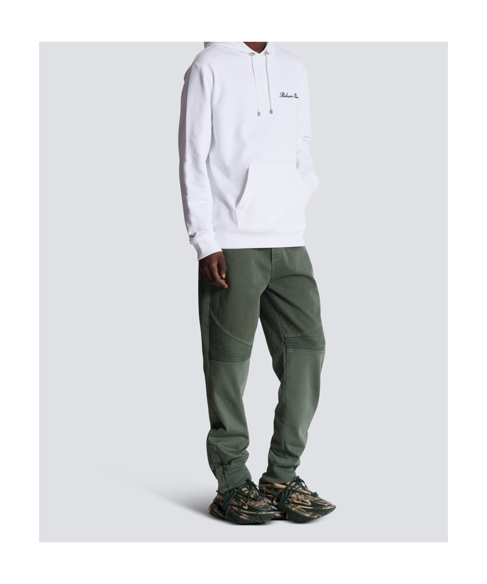 Balmain Cotton Sweatshirt With Adjustable Drawstring Hood And Iconic Embroidery In White