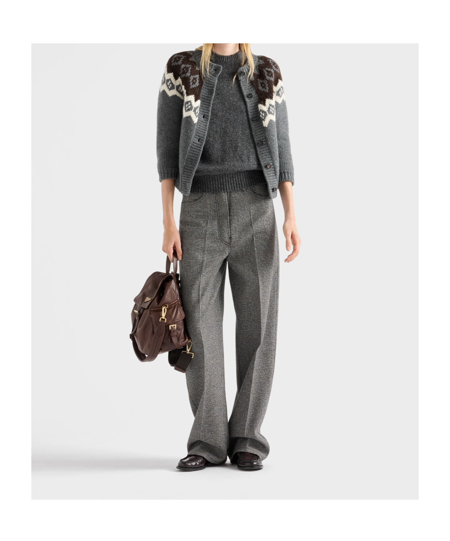 Prada Intarsia Button-up Cardigan In Gray