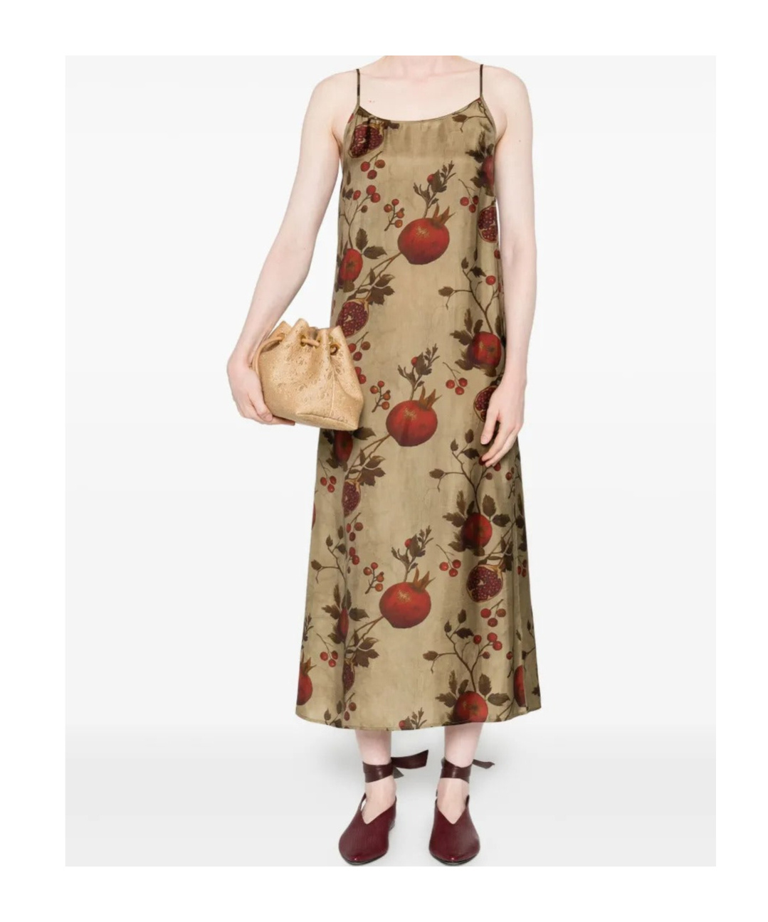 Uma Wang Pomegranate Print Slip Style Midi Dress In Green