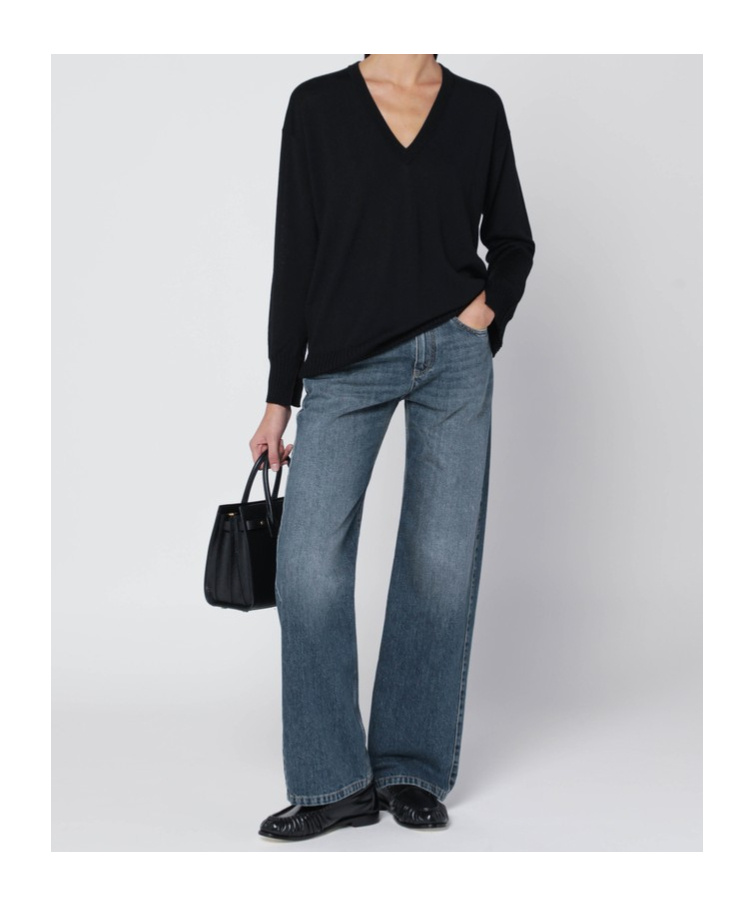 Roberto Collina Wool V-neck Sweater Long Sleeves In Black
