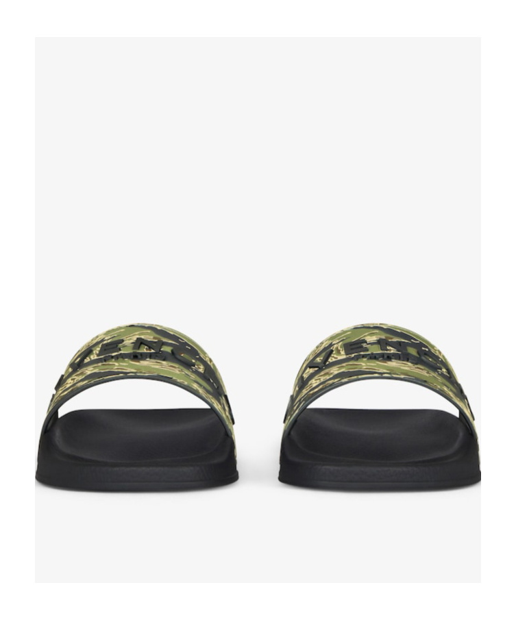 Givenchy Logo-embossed Camouflage-print Leather Slides In Black