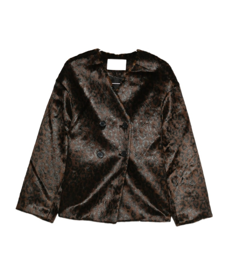 The Frankie Shop Double-breasted Patterned Jacket In Brown