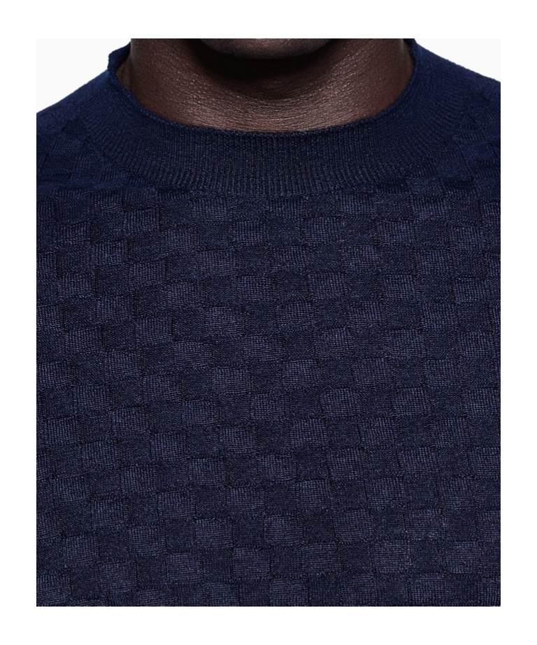 Giorgio Armani Cashmere Blend Crew Neck Sweater With Textured Pattern In Blue