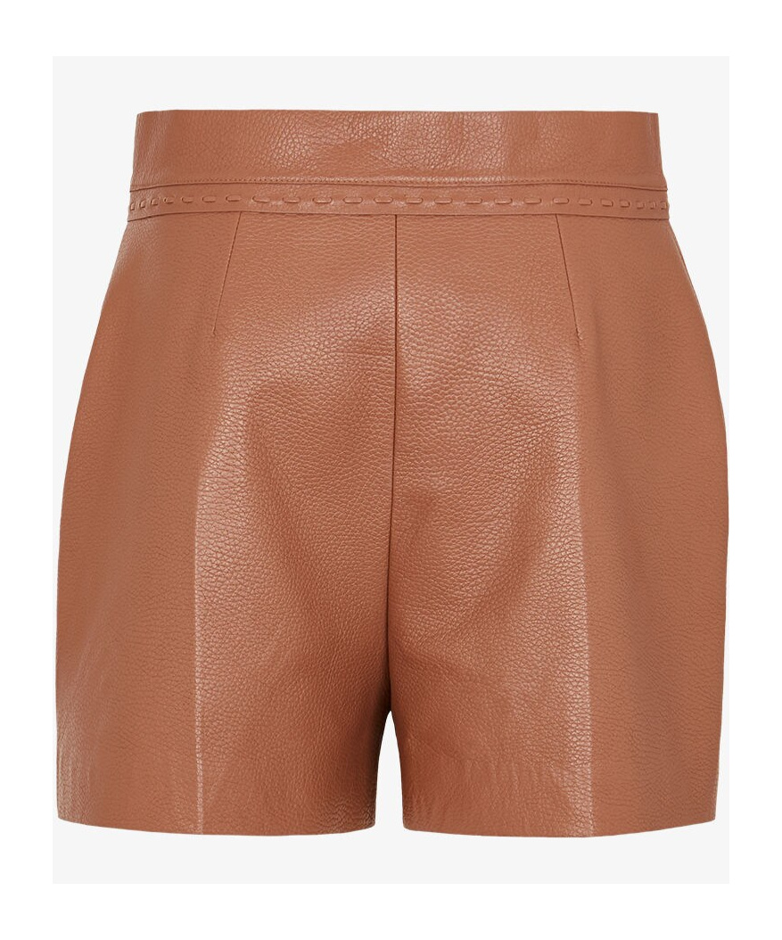 Fendi Selleria-stitching Leather Shorts In Brown