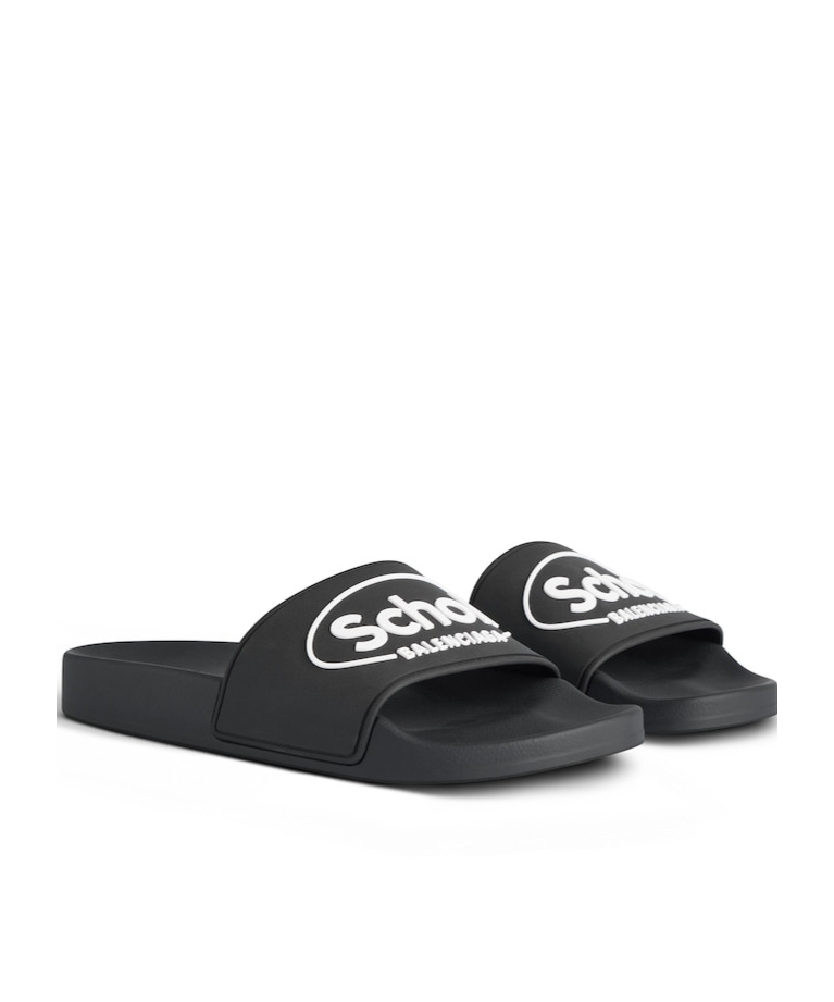 Balenciaga X Scholl Logo Pool Slides In Black
