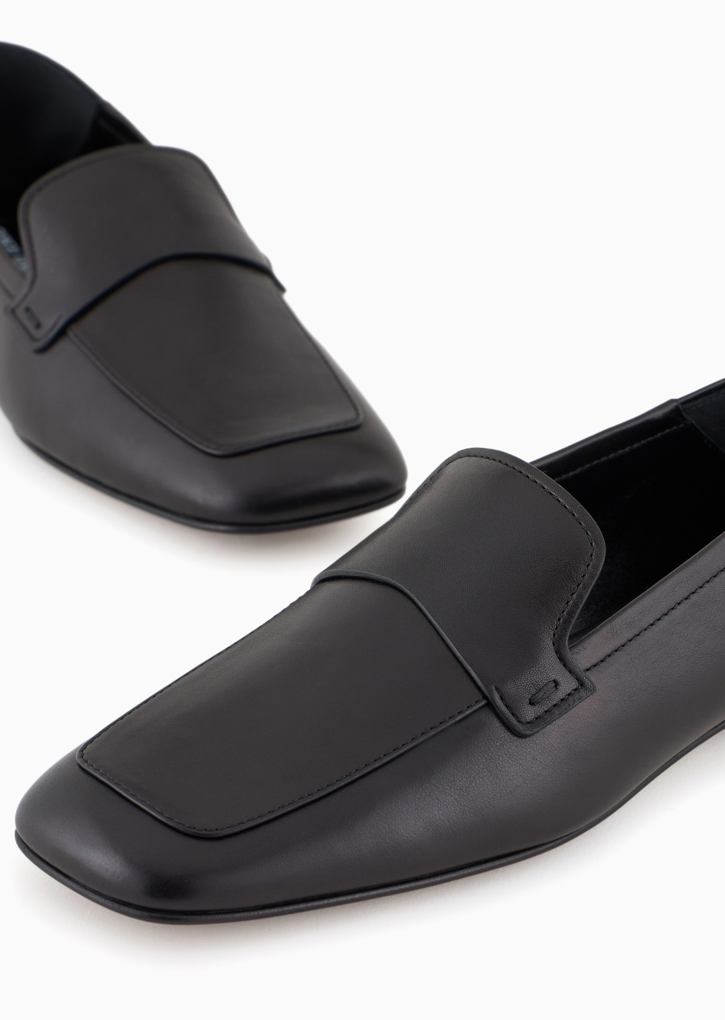 Shop Giorgio Armani Square Toe Loafers In Black