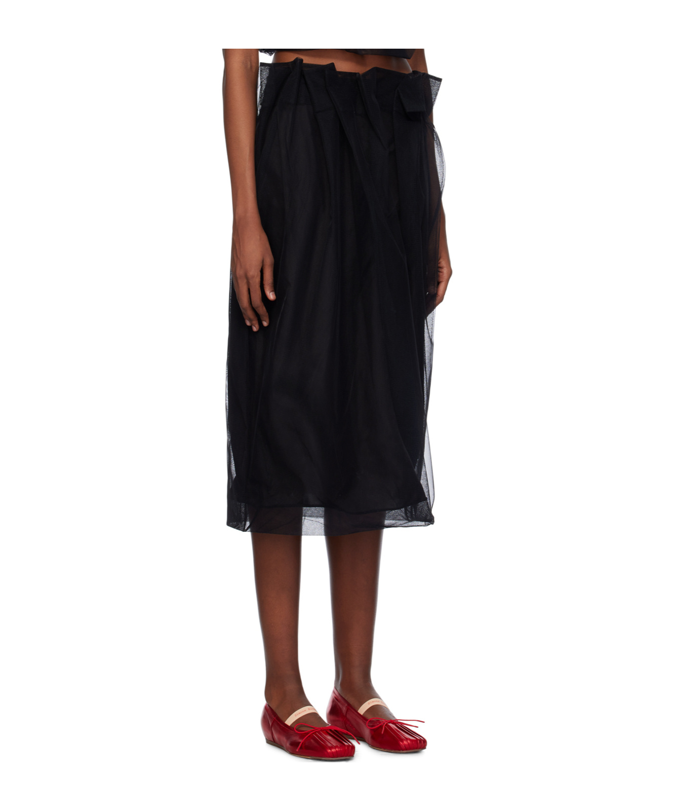 Simone Rocha Black Pleated Midi Skirt In Black
