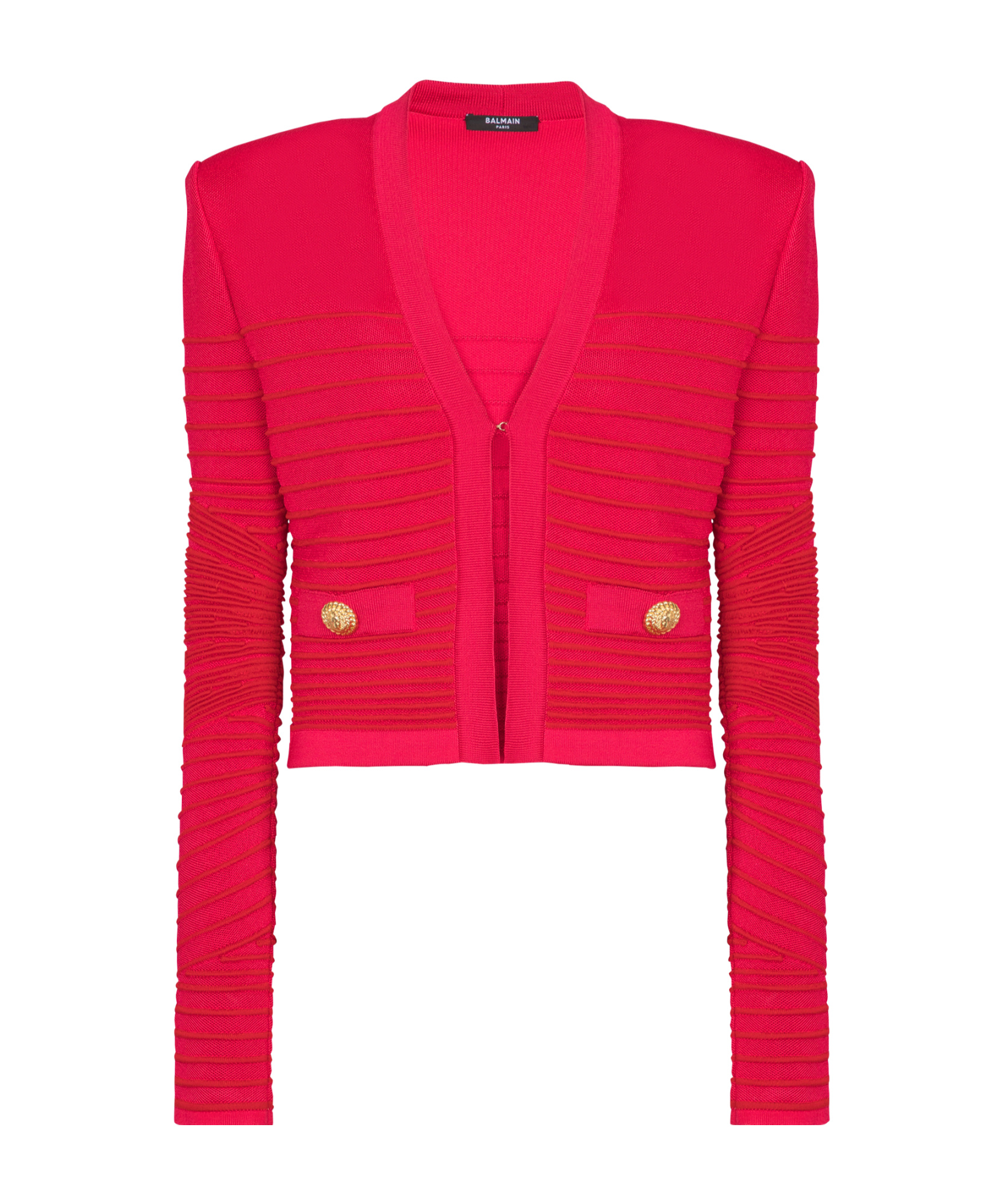 Balmain Lon Sleeves Side To Side Flechage Knit Cardigan In Red