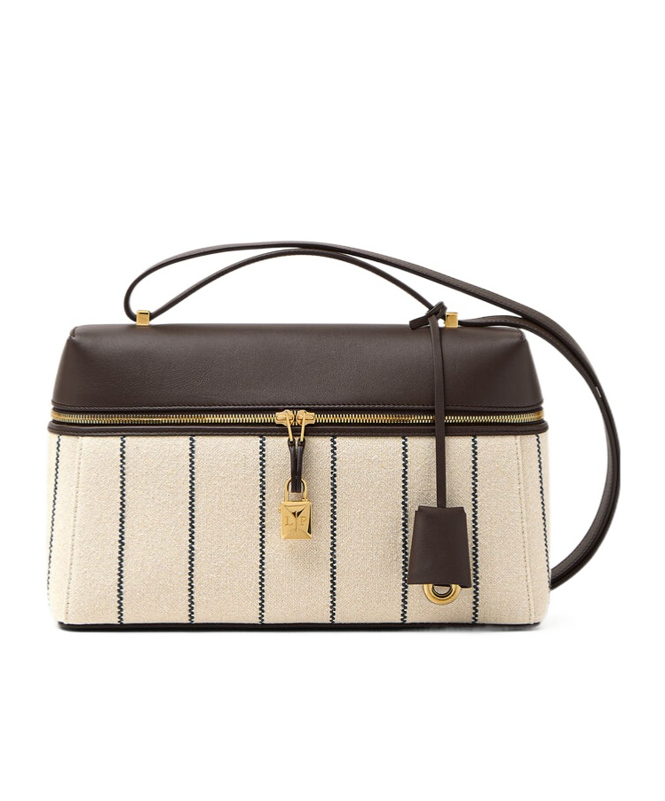 Loro Piana Extra Bag L27 In Navy Blue/dark Chocolate Licorice/sun Gold