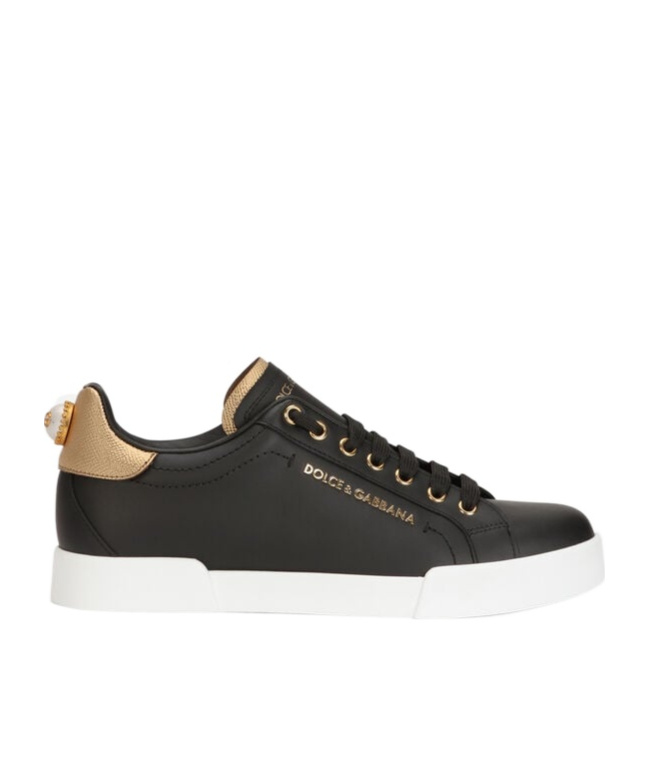 Dolce & Gabbana Embellished Leather Sneakers In Black