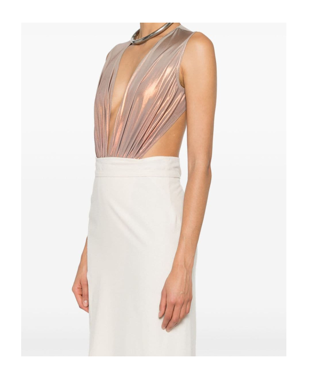 Rick Owens Open Back Deep V-neck Bodysuit In Nude