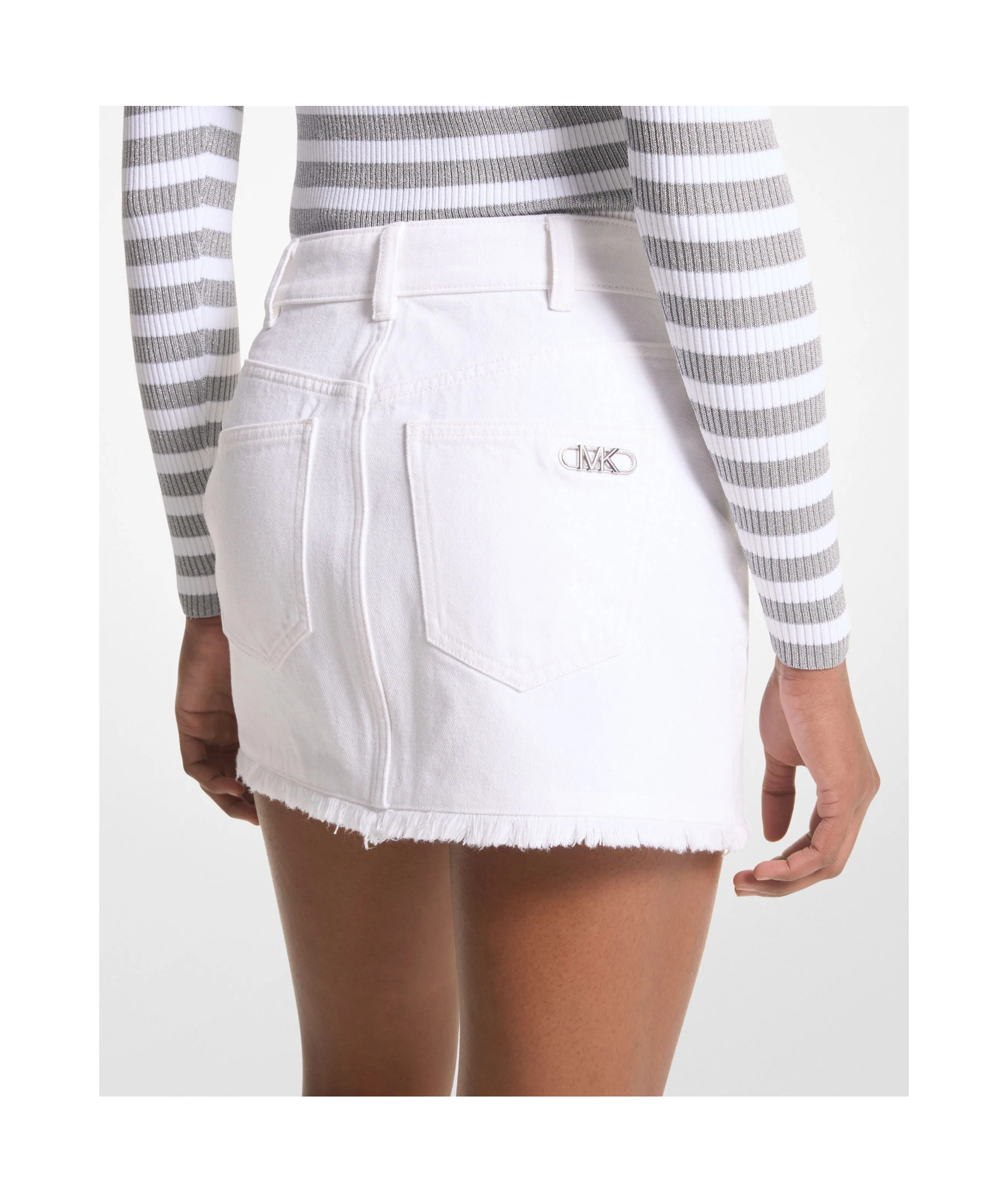 Shop Michael Kors Frayed Denim Mini Skirt In White