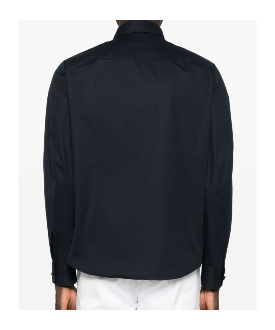 Zegna Long-sleeved Poplin Shirt In Black