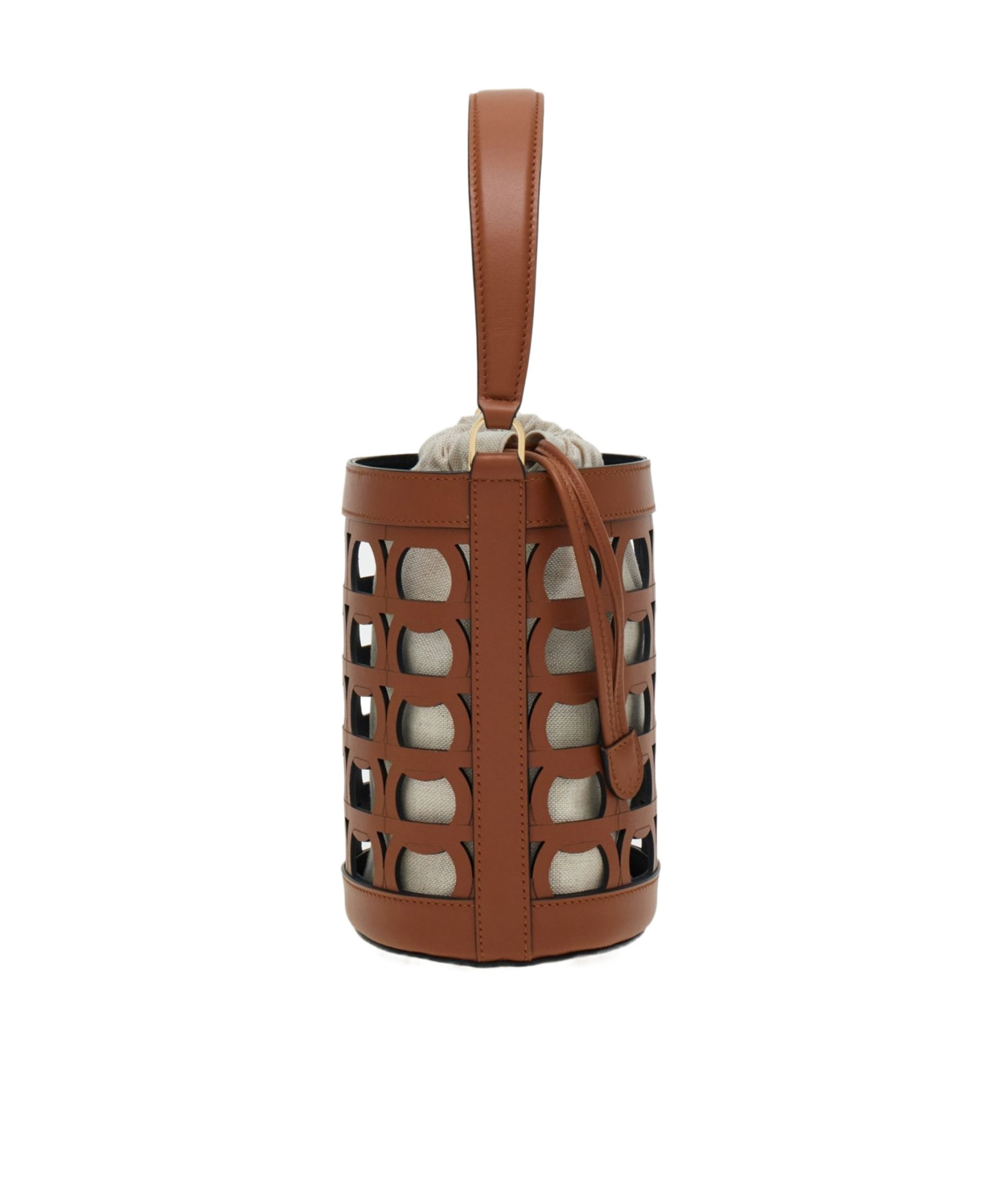 Ferragamo Cut-out Leather Bucket Bag In Brown