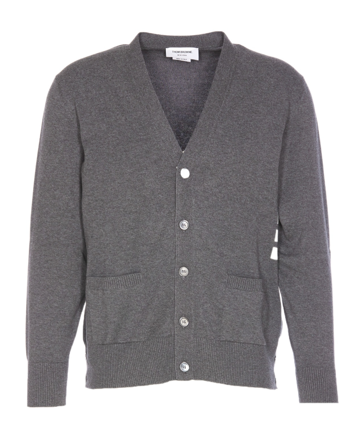 Thom Browne Grey V-neck Cardigan Front Pockets In Gray