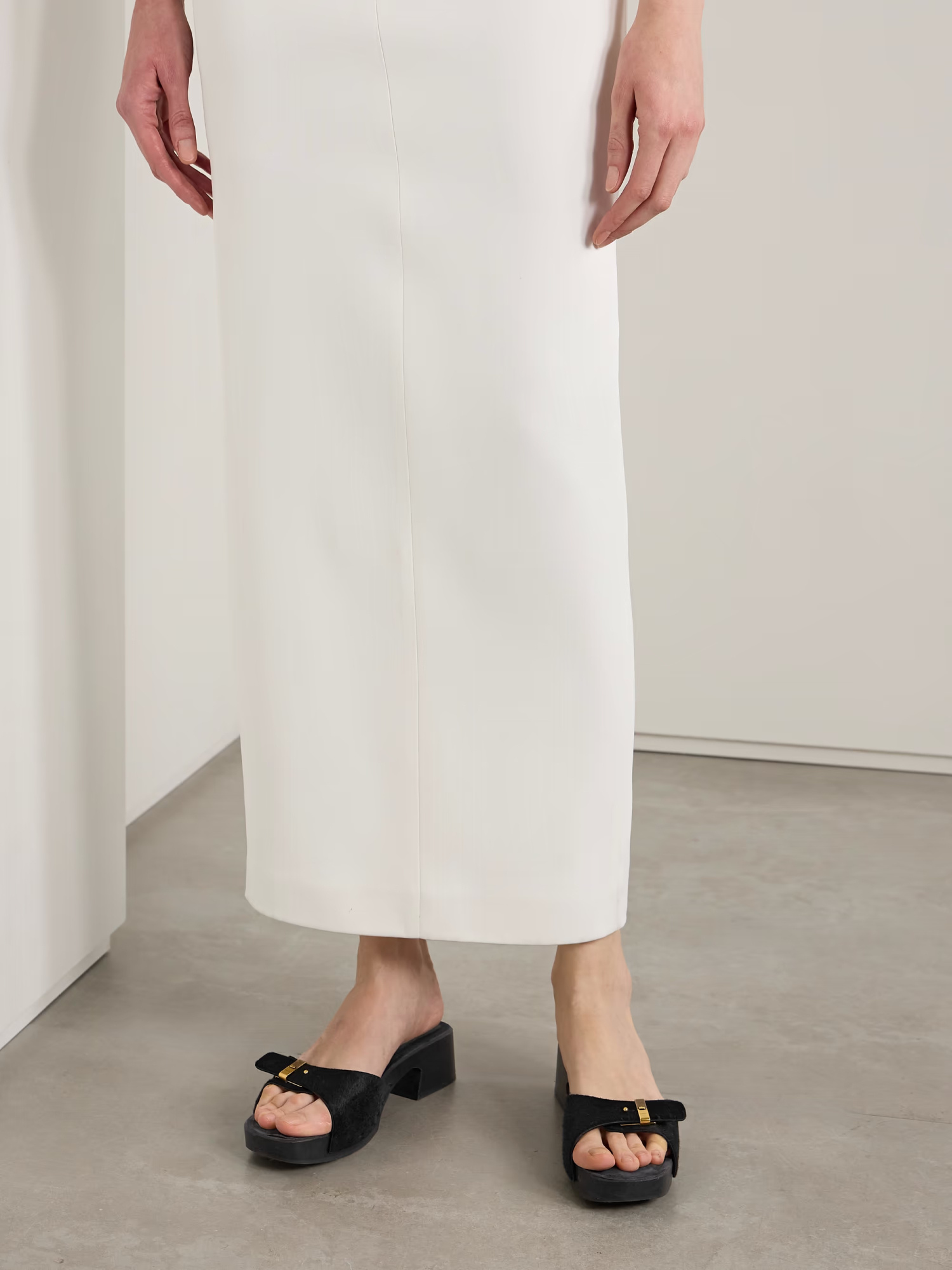 Khaite Britt Clog Haircalf Buckle Mules In Black