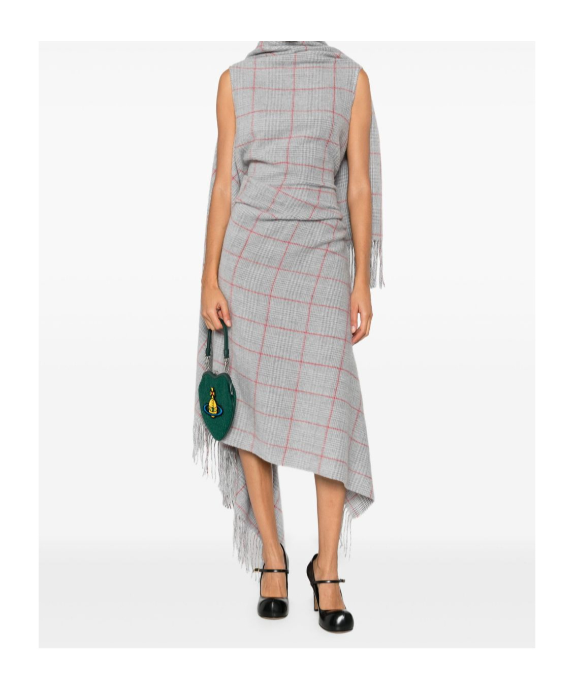 Jean Paul Gaultier Asymmetric Checked Dress Fringe Detail In Gray