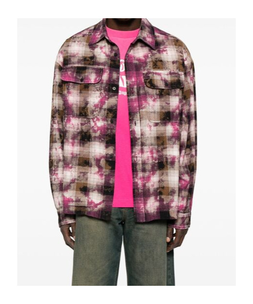 Palm Angels Curved-logo Check Shirt In Red