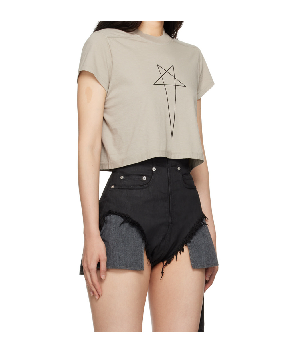 Rick Owens Drkshdw "small Level T" Cropped T-shirt In Nude