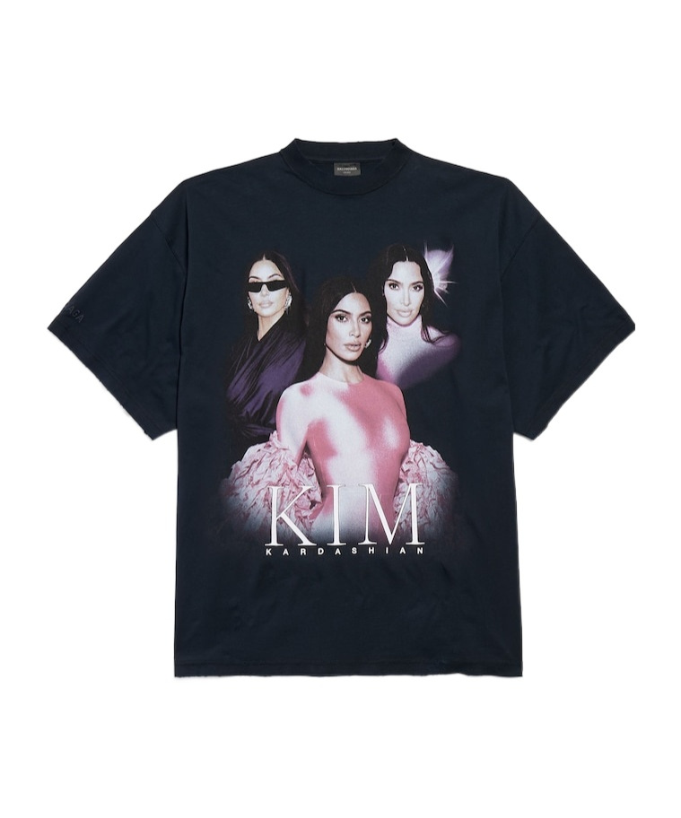 Balenciaga Kim K Printed Oversized T-shirt In Faded Black